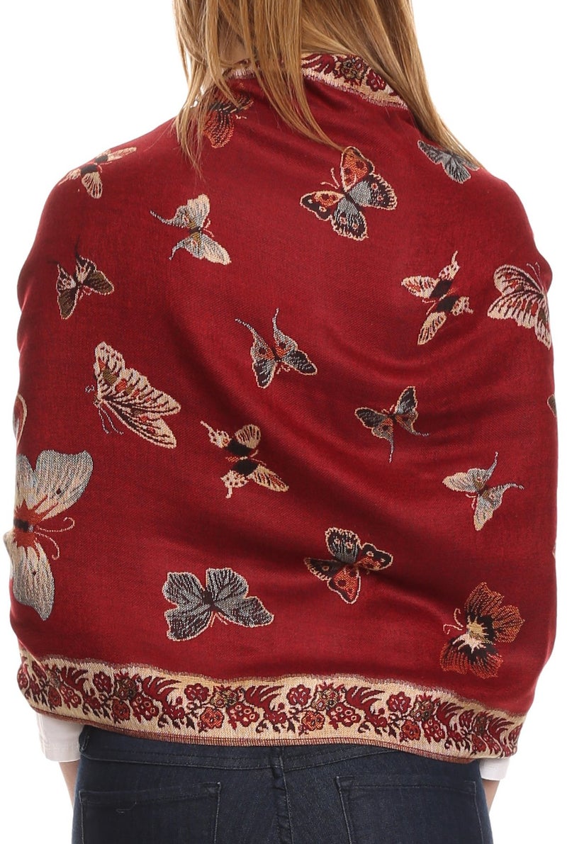 Sakkas Liua Long Wide Woven Patterned Design Multi Colored Pashmina Shawl/Scarf - Red - OS - Image 2